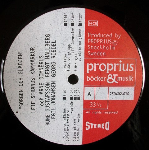 Leif Strands Kammarkör ~ Sorgen Och Glädjen (Vinyl) - Djungel & Jazz