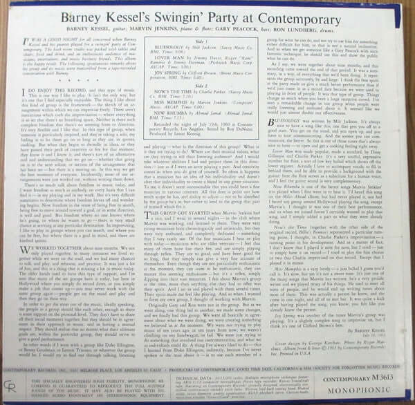 Barney Kessel ~ Barney Kessel's Swingin' Party At Contemporary (Vinyl) - Djungel & Jazz