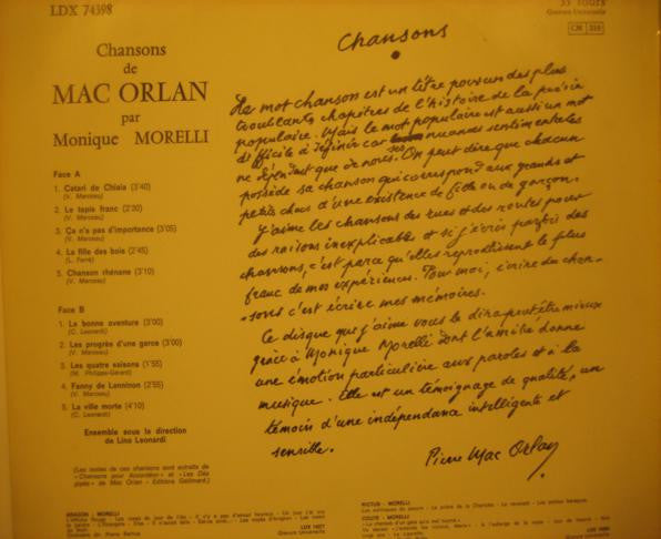 Monique Morelli ~ Mac Orlan (Vinyl) - Djungel & Jazz