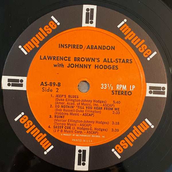 Lawrence Brown's All-Stars With Johnny Hodges : Inspired Abandon (LP, Album)