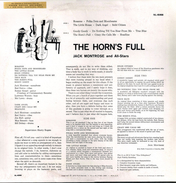 The Jack Montrose Quintet, Red Norvo : The Horn's Full (LP, Album, RE)