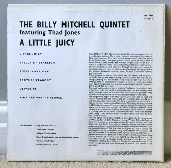 The Billy Mitchell Quintet Feat. Thad Jones : A Little Juicy (LP, Mono)