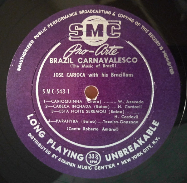 Jose Carioca & His Brazilians ~ Brazil Carnavalesco (Vinyl) - Djungel & Jazz