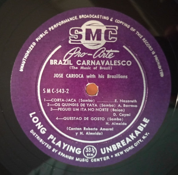 Jose Carioca & His Brazilians ~ Brazil Carnavalesco (Vinyl) - Djungel & Jazz