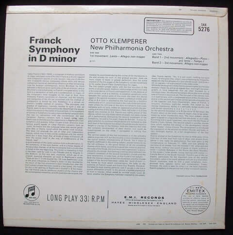 Franck*, Otto Klemperer, The New Philharmonia Orchestra* : Symphony In D Minor (LP)