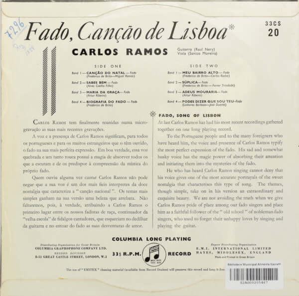 Carlos Ramos ~ Fado, Canção De Lisboa (Vinyl) - Djungel & Jazz