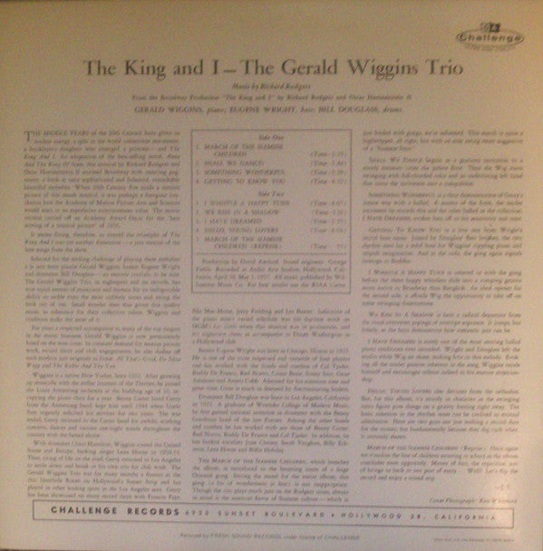 The Gerald Wiggins Trio ~ The King And I (Vinyl) - Djungel & Jazz