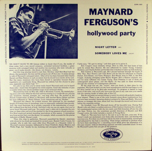 Maynard Ferguson : Hollywood Party (LP, Album, Mono, RE)