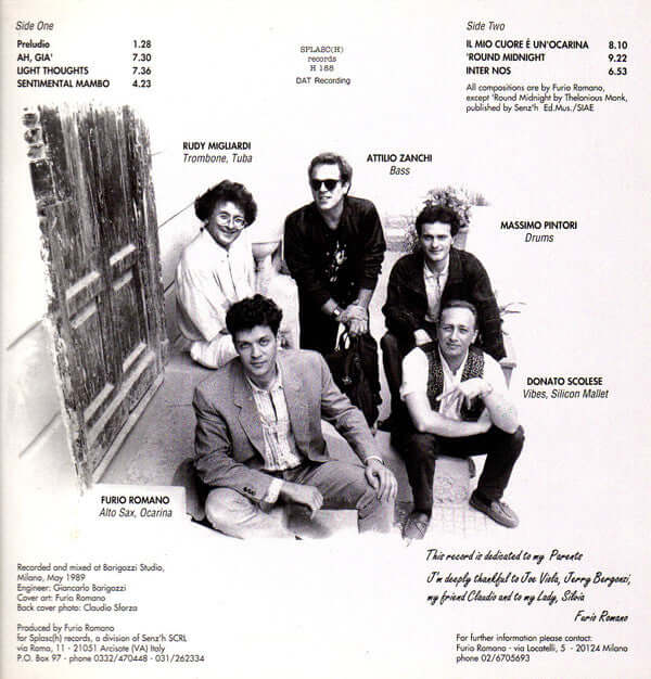 Furio Romano Quintet ~ Inter Nos (Vinyl) - Djungel & Jazz
