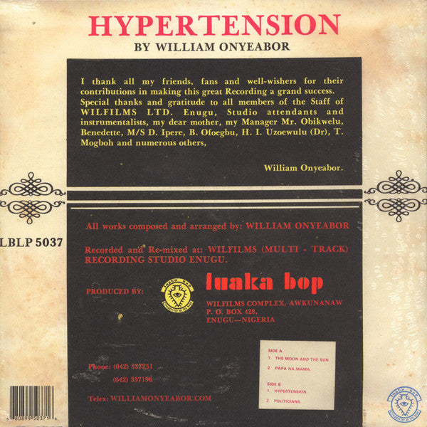 William Onyeabor ~ Hypertension (Vinyl) - Djungel & Jazz