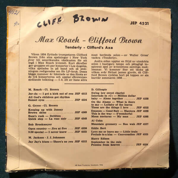 Gene Norman Presents Clifford Brown And Max Roach : Clifford's Axe / Tenderly (7", EP)