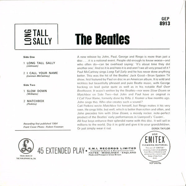 The Beatles : Long Tall Sally (7", EP, Mono, RE)