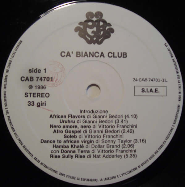 Gianni Bedori, Vittorio Franchini ~ Vento D'Africa - Live Ca' Bianca (Vinyl) - Djungel & Jazz