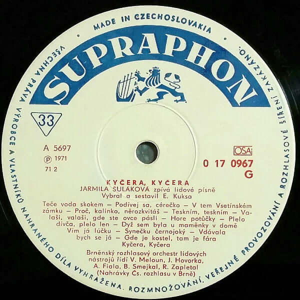 Jarmila Šuláková : Kyčera, Kyčera (LP, Album, Mono)