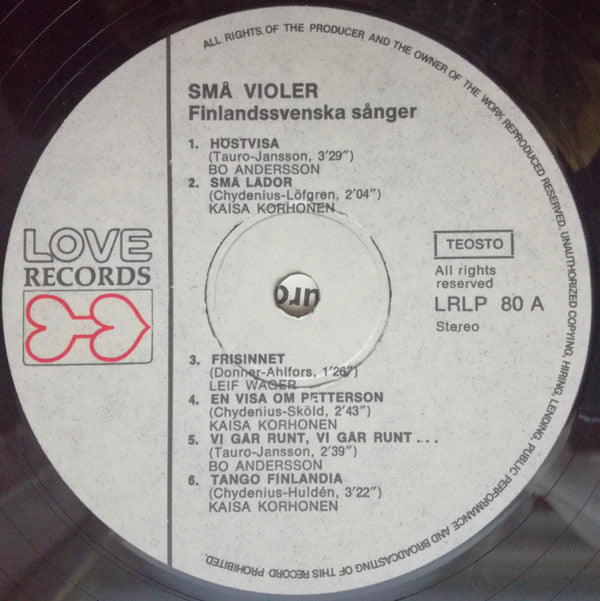 Various ~ Små Violer (Vinyl) - Djungel & Jazz