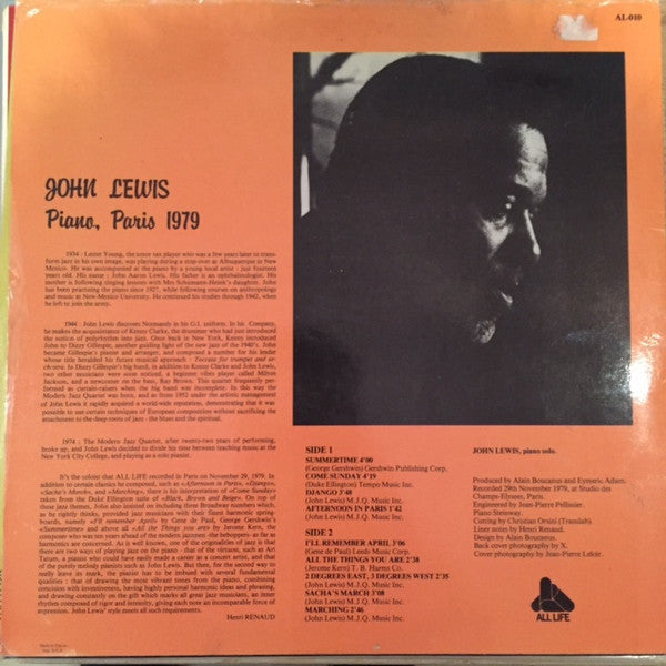 John Lewis  ~ Piano, Paris 1979 (Vinyl) - Djungel & Jazz