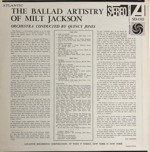 Milt Jackson ~ The Ballad Artistry Of Milt Jackson (Vinyl) - Djungel & Jazz