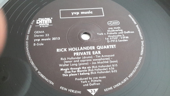 Rick Hollander Quartet ~ Private Ear (Vinyl) - Djungel & Jazz