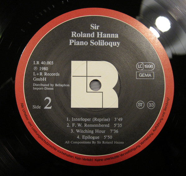Roland Hanna : Piano Soliloquy (LP, Album)