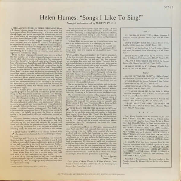 Helen Humes : Songs I Like To Sing! (LP, Album, RP)