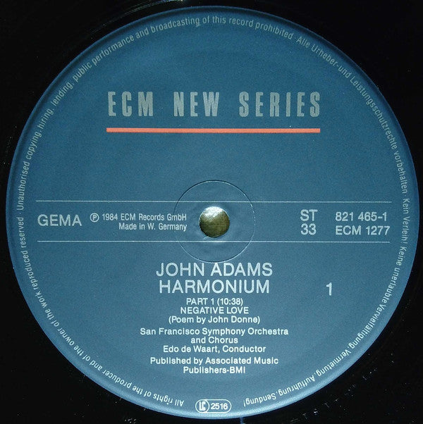 John Adams - San Francisco Symphony Orchestra And Chorus, Edo De Waart ~ Harmonium (Vinyl) - Djungel & Jazz