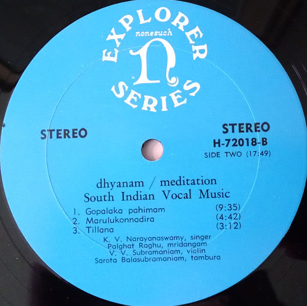K. V. Narayanaswamy, Palghat Raghu, V. V. Subramaniam ~ Dhyānam / Meditation (South Indian Vocal Music) (Vinyl) - Djungel & Jazz