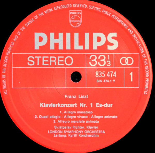 Sviatoslav Richter - Liszt, London Symphony Orchestra, Kyrill Kondraschin ~ Klavierkonzert No. 1 In E Flat Major / Klavierkonzert No. 2  In A Major (Vinyl) - Djungel & Jazz