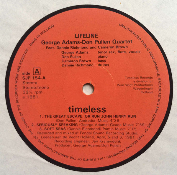 George Adams Don Pullen Quartet* : Life Line (LP, Album, Mono)
