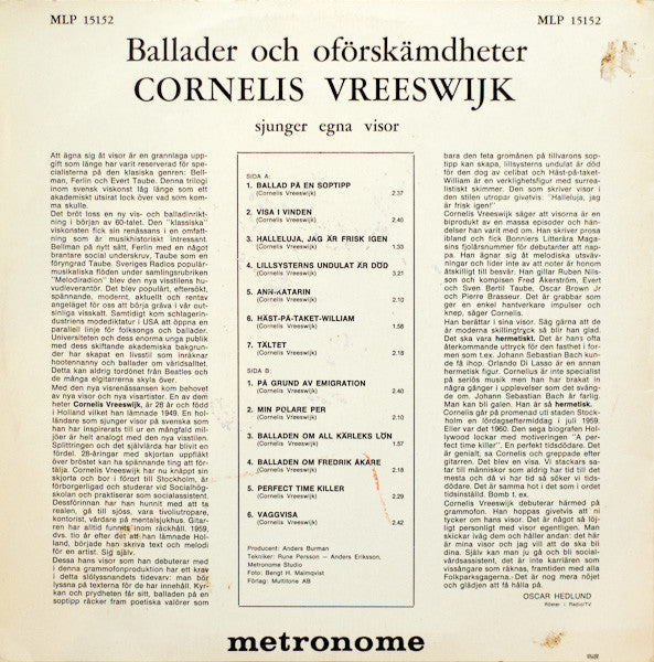 Cornelis Vreeswijk : Ballader Och Oförskämdheter (LP, Album)