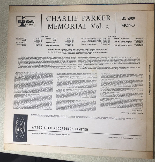 Charlie Parker ~ Charlie Parker Memorial Volume 3 (Vinyl) - Djungel & Jazz