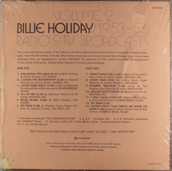 Billie Holiday ~ 1953-56 Radio & TV  Broadcasts Volume 2 (Vinyl) - Djungel & Jazz
