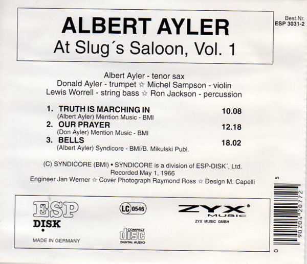 Albert Ayler Quintet ~ At Slug's Saloon, Vol. 1 (Vinyl) - Djungel & Jazz