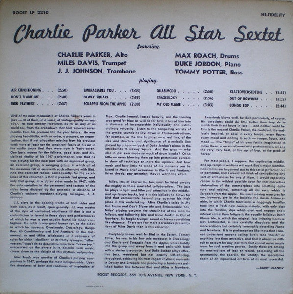 Charlie Parker ~ All Star Sextet (Vinyl) - Djungel & Jazz
