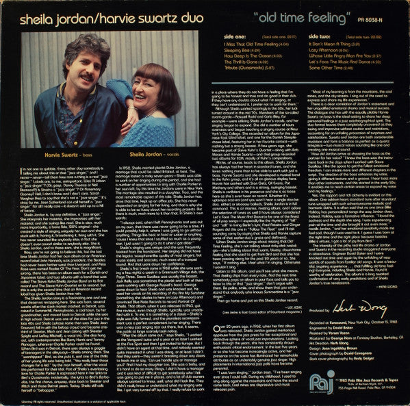 Sheila Jordan / Harvie Swartz Duo ~ Old Time Feeling (Vinyl) - Djungel & Jazz