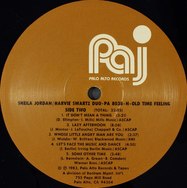 Sheila Jordan / Harvie Swartz Duo ~ Old Time Feeling (Vinyl) - Djungel & Jazz