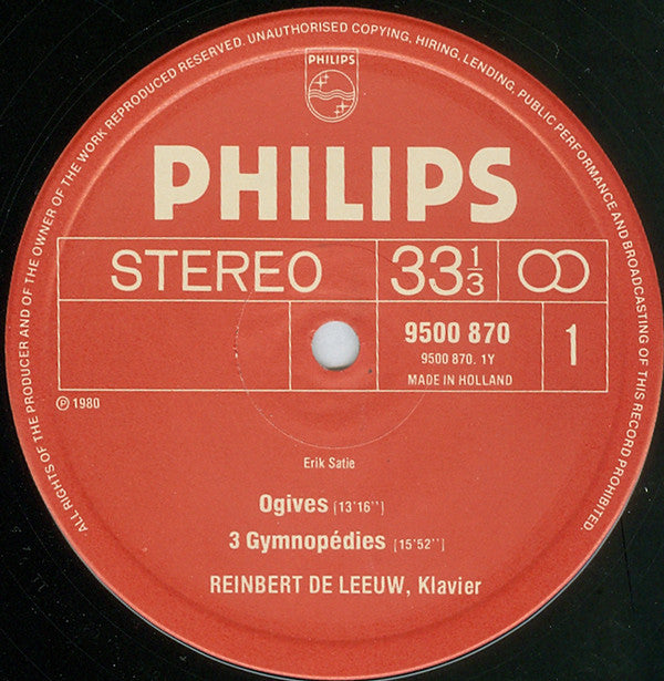 Erik Satie, Reinbert de Leeuw ~ Early Piano Works = Frühe Klavierstücke = Œuvres De Jeunesse Pour Piano Vol. = Folge 2 (Vinyl) - Djungel & Jazz