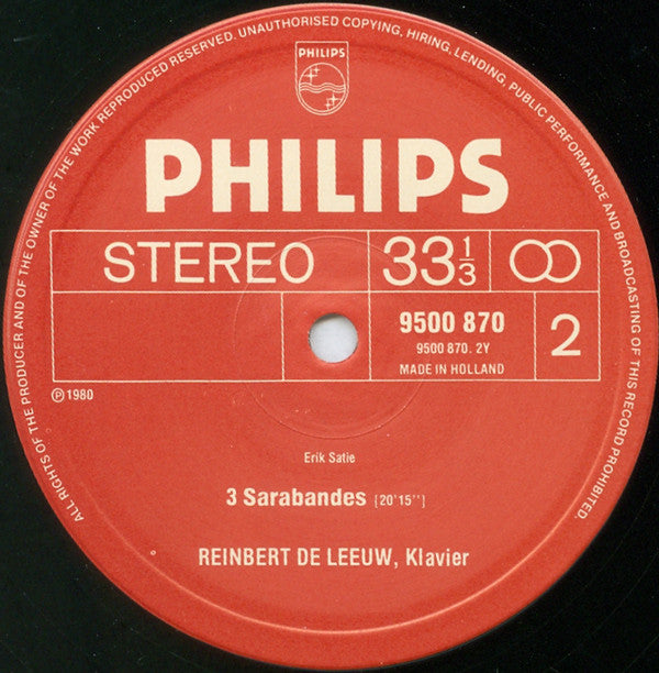 Erik Satie, Reinbert de Leeuw ~ Early Piano Works = Frühe Klavierstücke = Œuvres De Jeunesse Pour Piano Vol. = Folge 2 (Vinyl) - Djungel & Jazz