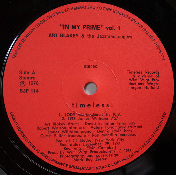 Art Blakey And The Jazz Messengers ~ In My Prime Vol. 1 (Vinyl) - Djungel & Jazz