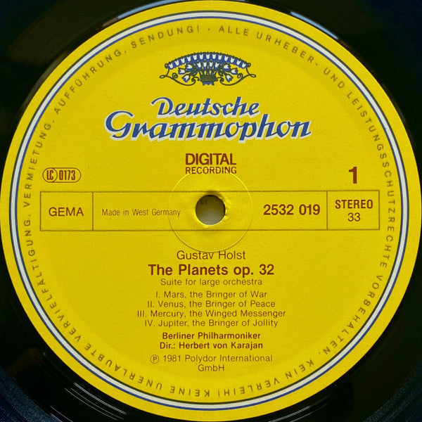 Gustav Holst, Berliner Philharmoniker · Herbert von Karajan ~ The Planets (Vinyl) - Djungel & Jazz