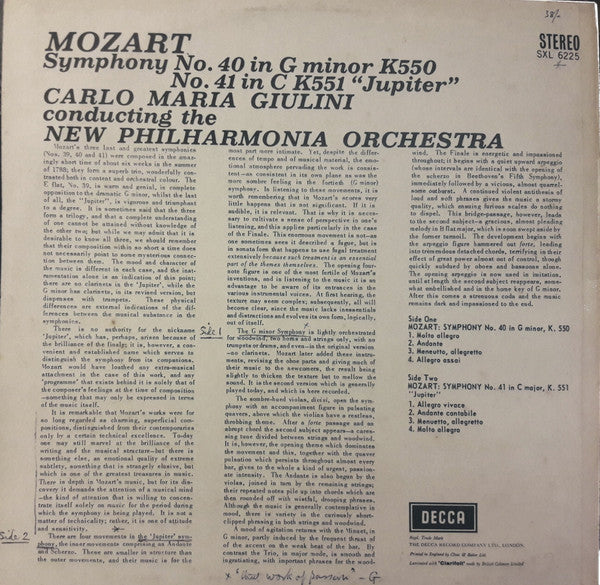 Wolfgang Amadeus Mozart - Carlo Maria Giulini, New Philharmonia Orchestra ~ Symphony No. 40 /  No. 41 »Jupiter« (Vinyl) - Djungel & Jazz