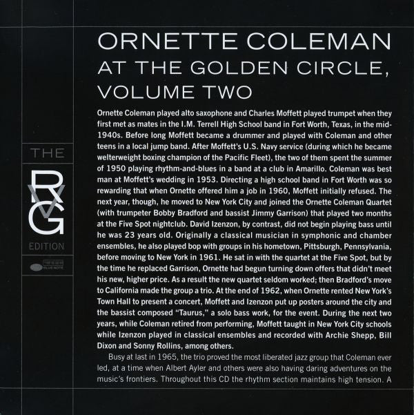 The Ornette Coleman Trio ~ At The "Golden Circle" Stockholm - Volume Two (Vinyl) - Djungel & Jazz