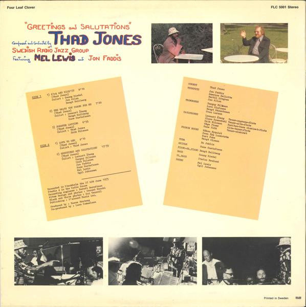 Thad Jones, Swedish Radio Jazz Group* Featuring Mel Lewis And Jon Faddis : Greetings And Salutations (LP)