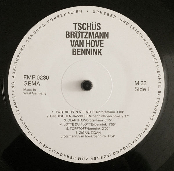 Brötzmann / Van Hove / Bennink ~ Tschüs (Vinyl) - Djungel & Jazz