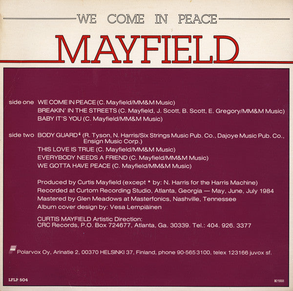 Curtis Mayfield ~ We Come In Peace (Vinyl) - Djungel & Jazz