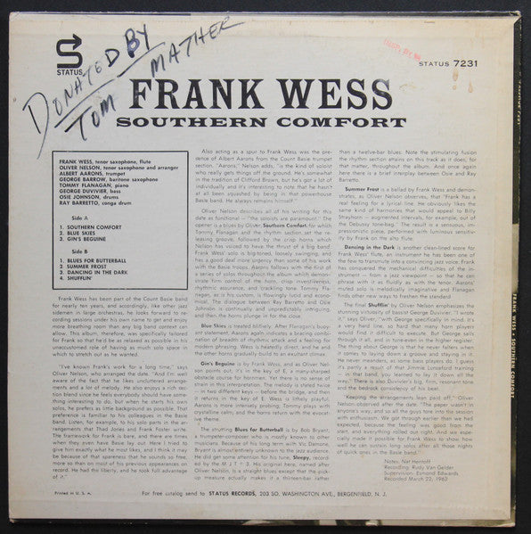 Frank Wess ~ Southern Comfort (Vinyl) - Djungel & Jazz