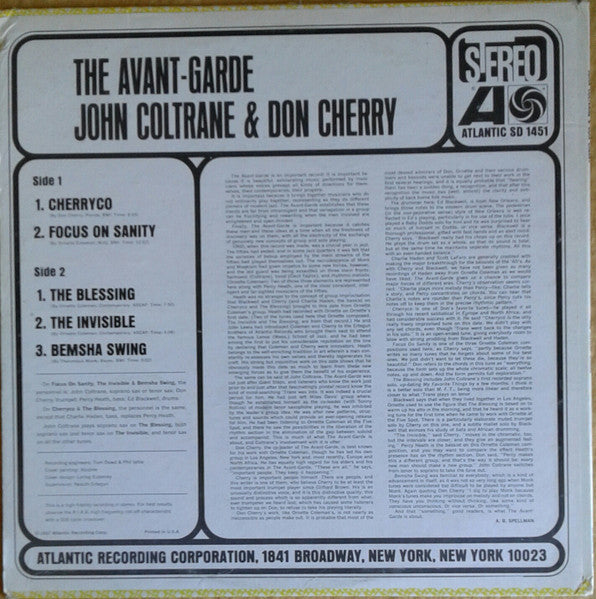 John Coltrane & Don Cherry ~ The Avant-Garde (Vinyl) - Djungel & Jazz