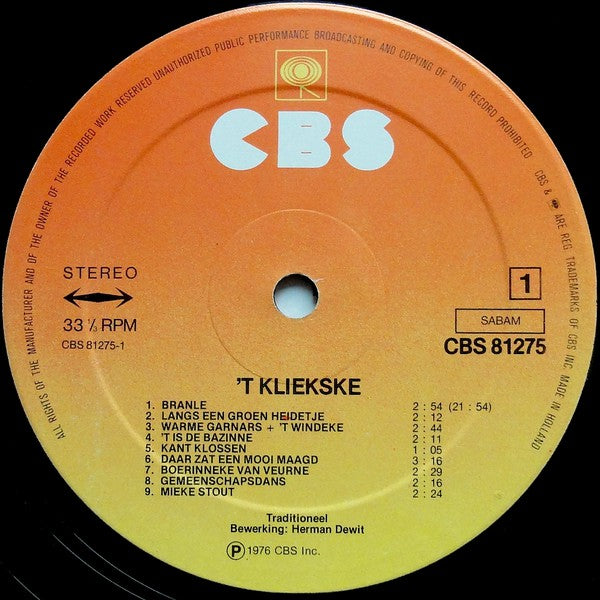 't Kliekske : Vlaamse Volksmuziek - Musique Populaire Flamande (LP, Album)