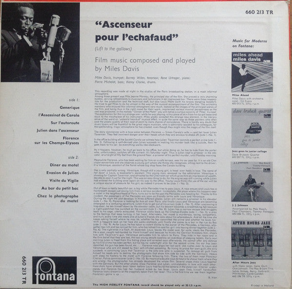 Miles Davis : Ascenseur Pour L'Échafaud (Lift To The Gallows) (10", Album)
