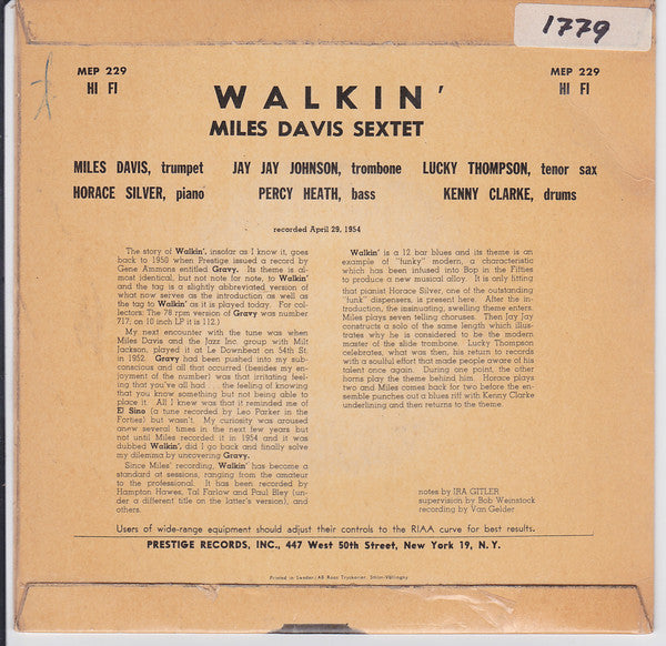 Miles Davis All Stars ~ Walkin' (Vinyl) - Djungel & Jazz