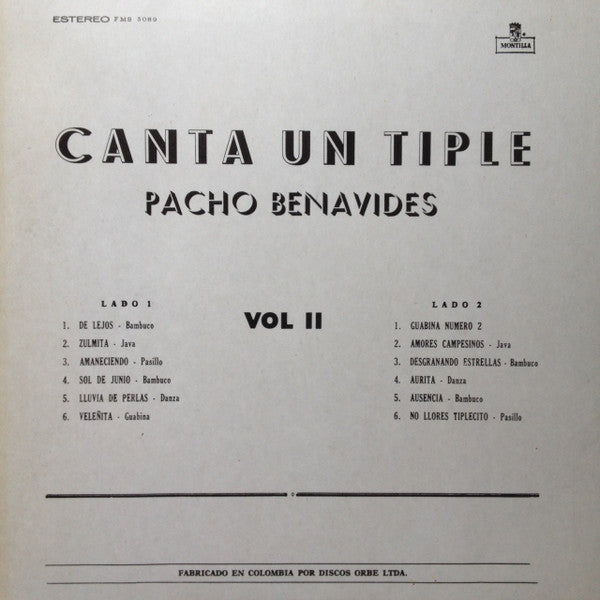 Pacho Benavides ~ Canta Un Tiple Vol II (Vinyl) - Djungel & Jazz